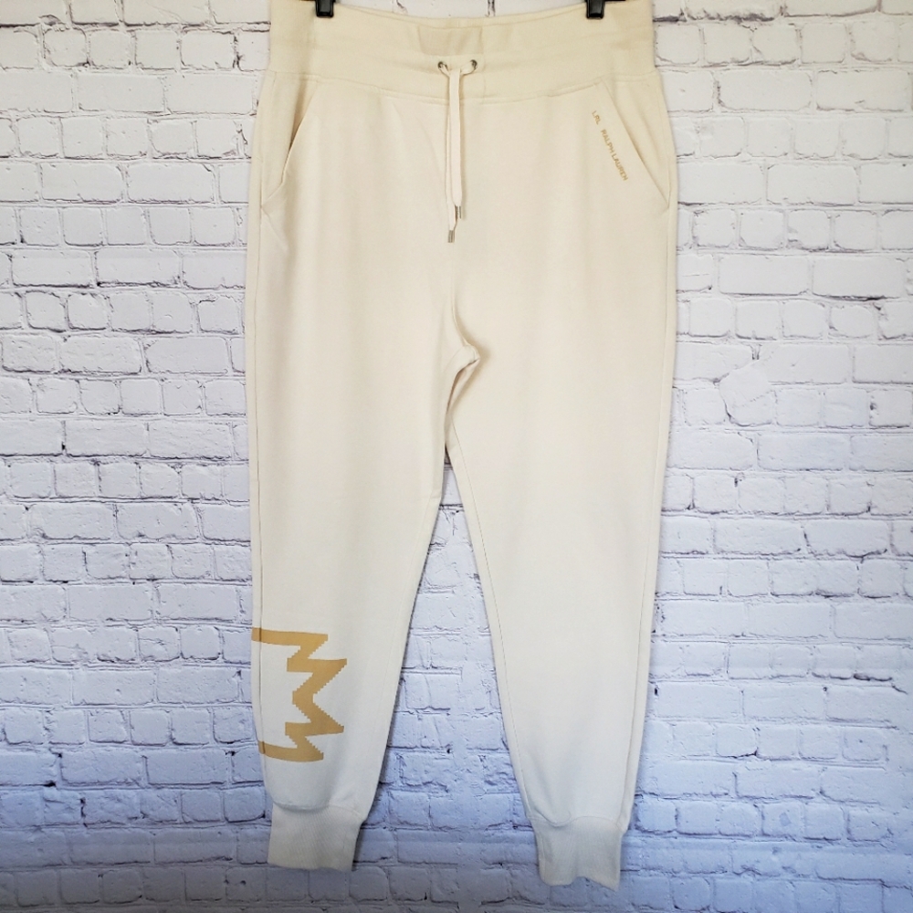 LAUREN RALPH LAUREN Classic French Terry Cream Jogger Pant--L - Picture 2 of 16